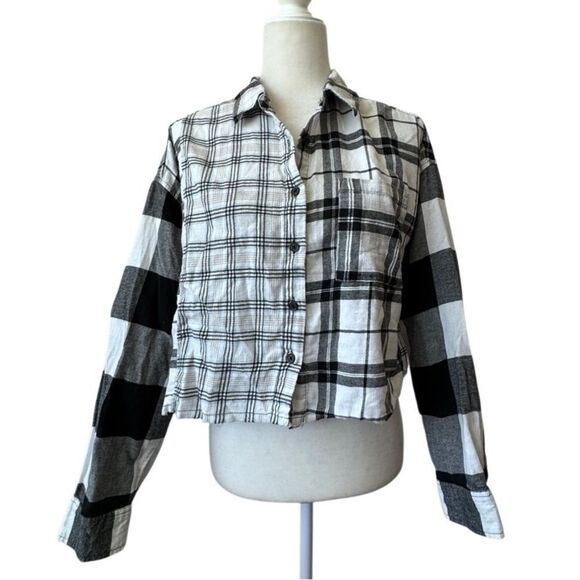 Forever 21 Flannel Cropped Plaid Shirt 100% Cotton Long Sleeve SZ M - Picture 13 of 13